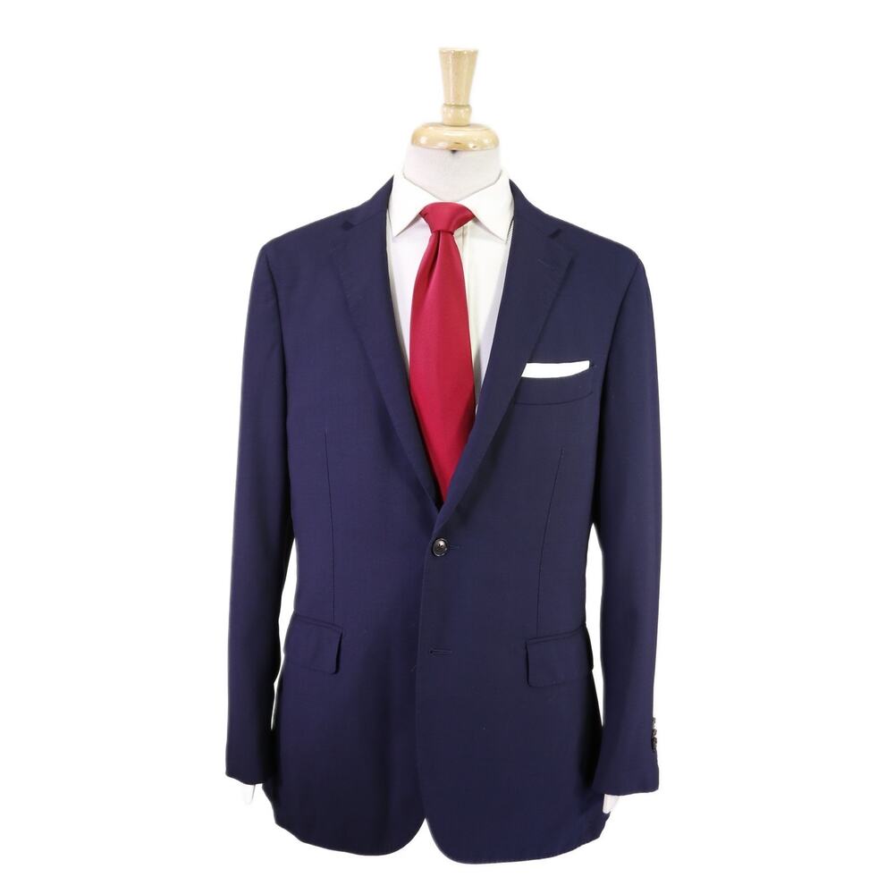 Suitsupply Havana Slim Solid Navy Blue Travel Wool Suit 42R